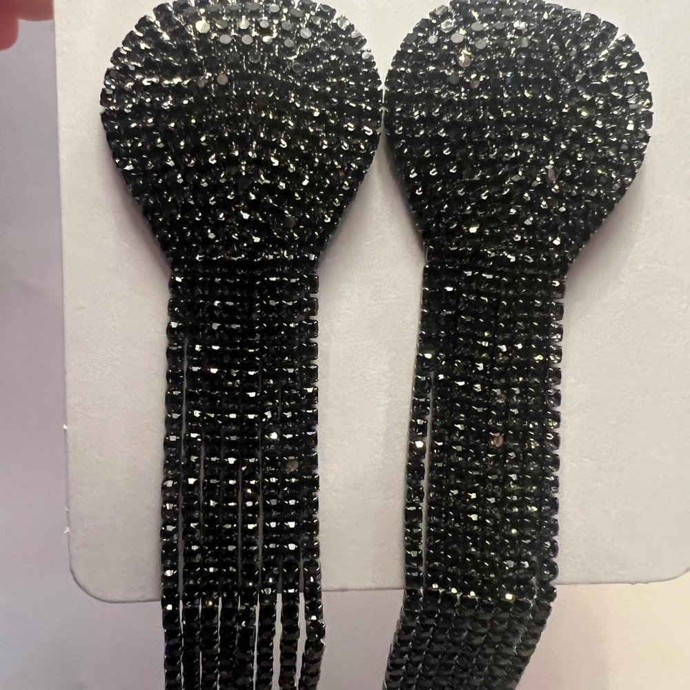 Black Rhinestone Statement Earrings - image 2